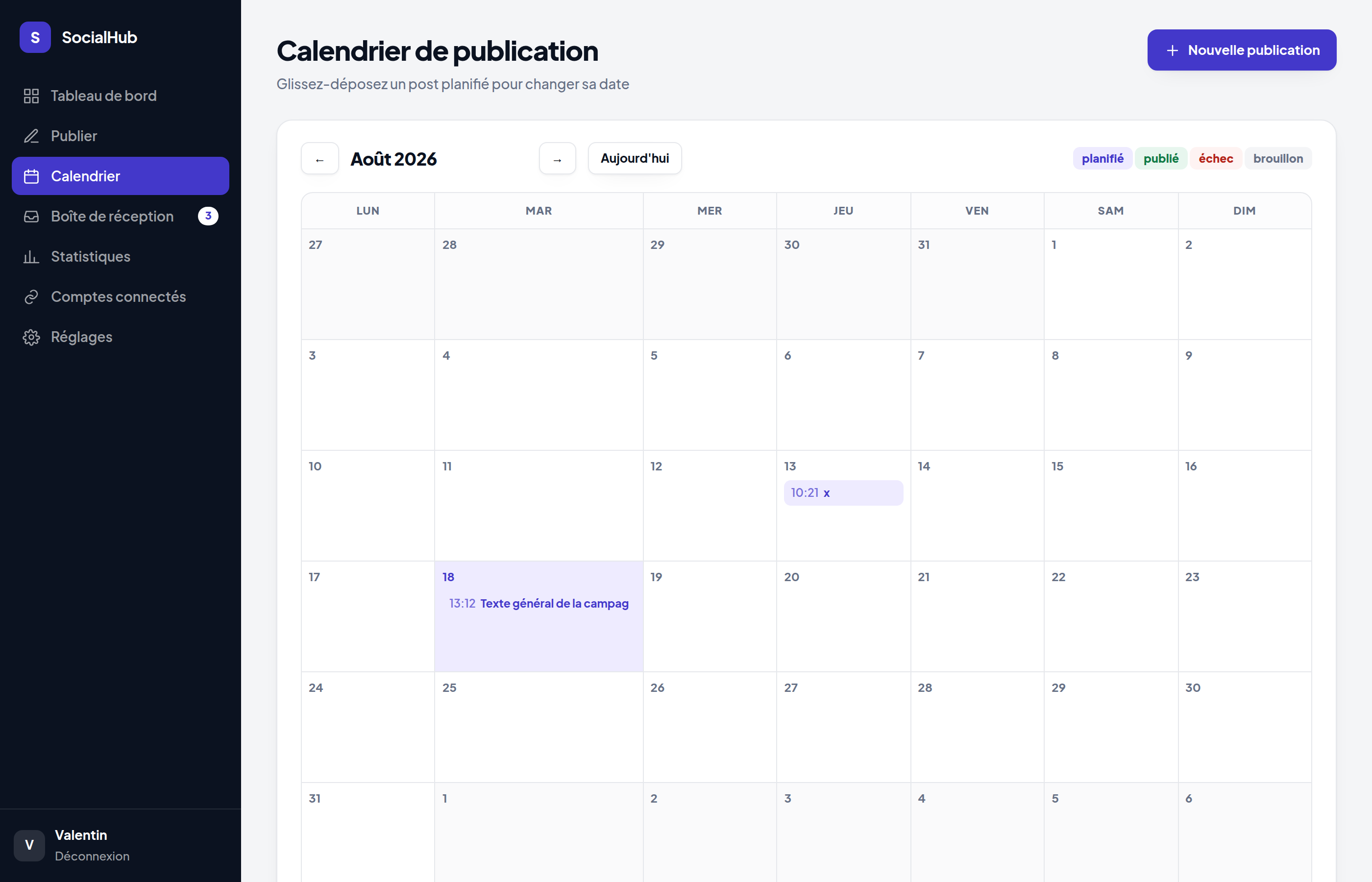 Le calendrier mensuel des publications.